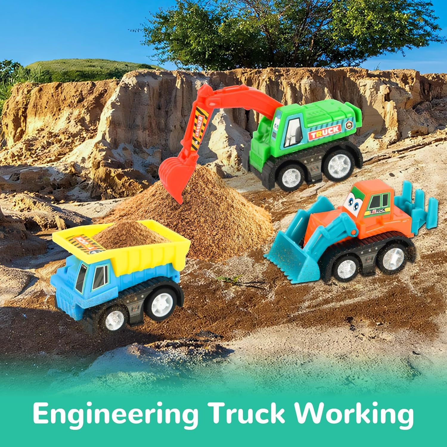 Easter Basket Stuffers 22PCS Mini Pull Back Cars and Trucks Toy Vehicles Set, Assorted Toy Vehicles Party Favors Bulk Small Construction Truck, Police Cars, Fire Trucks for Kids 3-8 image number 1