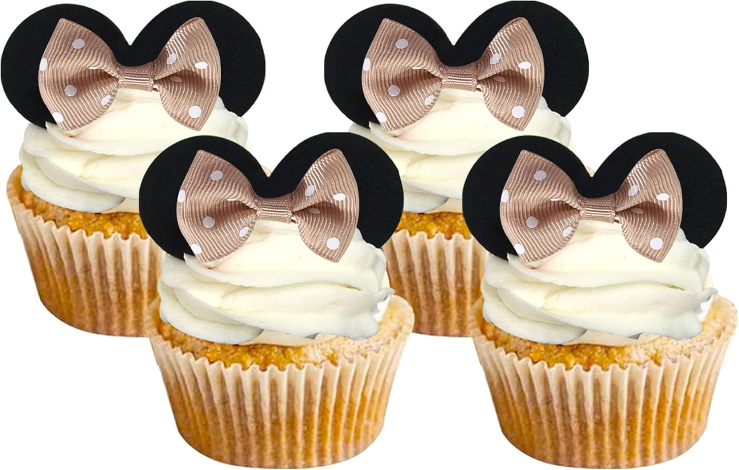 Rsstarxi 24 Pcs Bowknot Cupcake Toppers Children'S Birthday Bow Dots Cupcake Toppers for Children'S Birthday Baby Shower Party Cake Decortions Supplies Brown