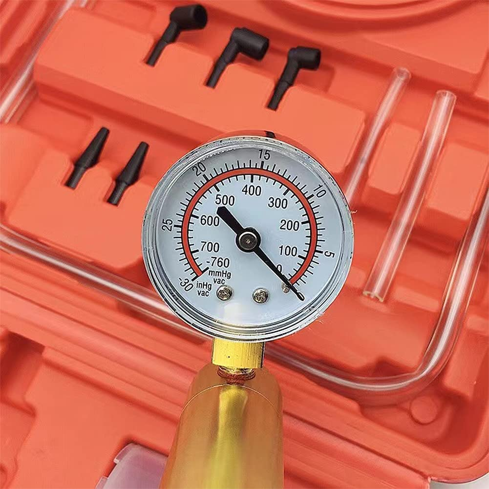 Red 2 in 1 Brake Bleeder Kit Hand Held Vacuum Pump Test Set for Automotive with Protected Case,Adapters,One-Man Brake and Clutch Bleeding System image number 3