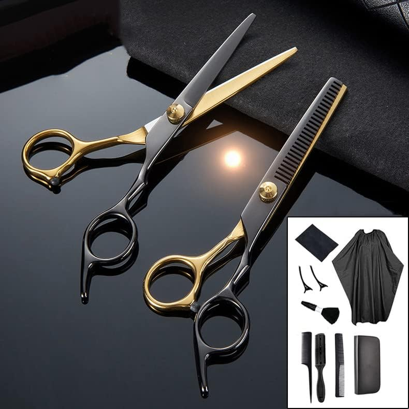 Frafuo Professional Hair Cutting Scissors Set Barber Thinning Scissors Hairdressing Shears Stainless Steel Hair Cutting Shears Set with Cape Clips Comb for Barber Salon and Home image number 3