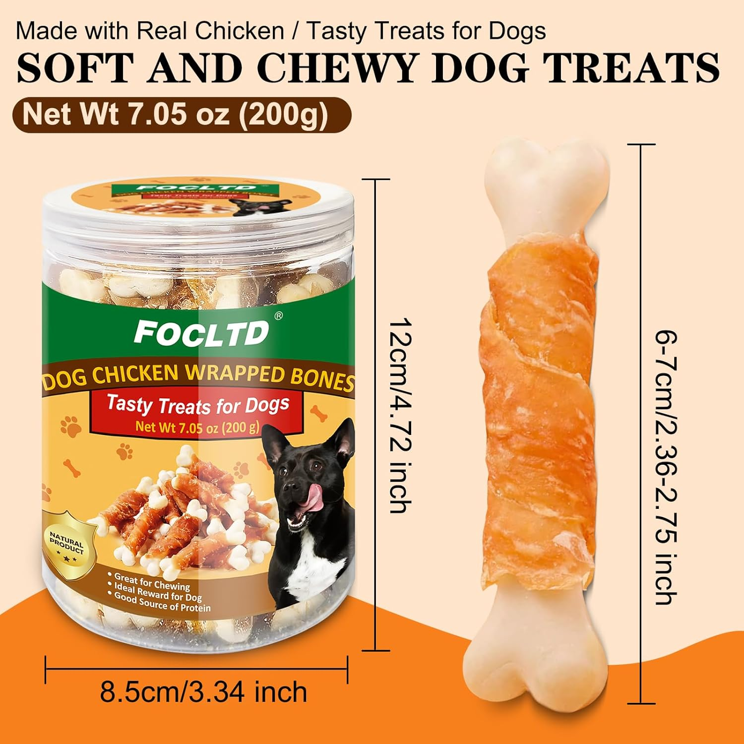 Natural Dog Treats, Dog Chicken Wrapped Treats, Dog Training Treats for Teeth Cleaning and Fresh Breath, Dog Chew Bones for Puppy and Small Dogs, 7.05 Oz (200 G)