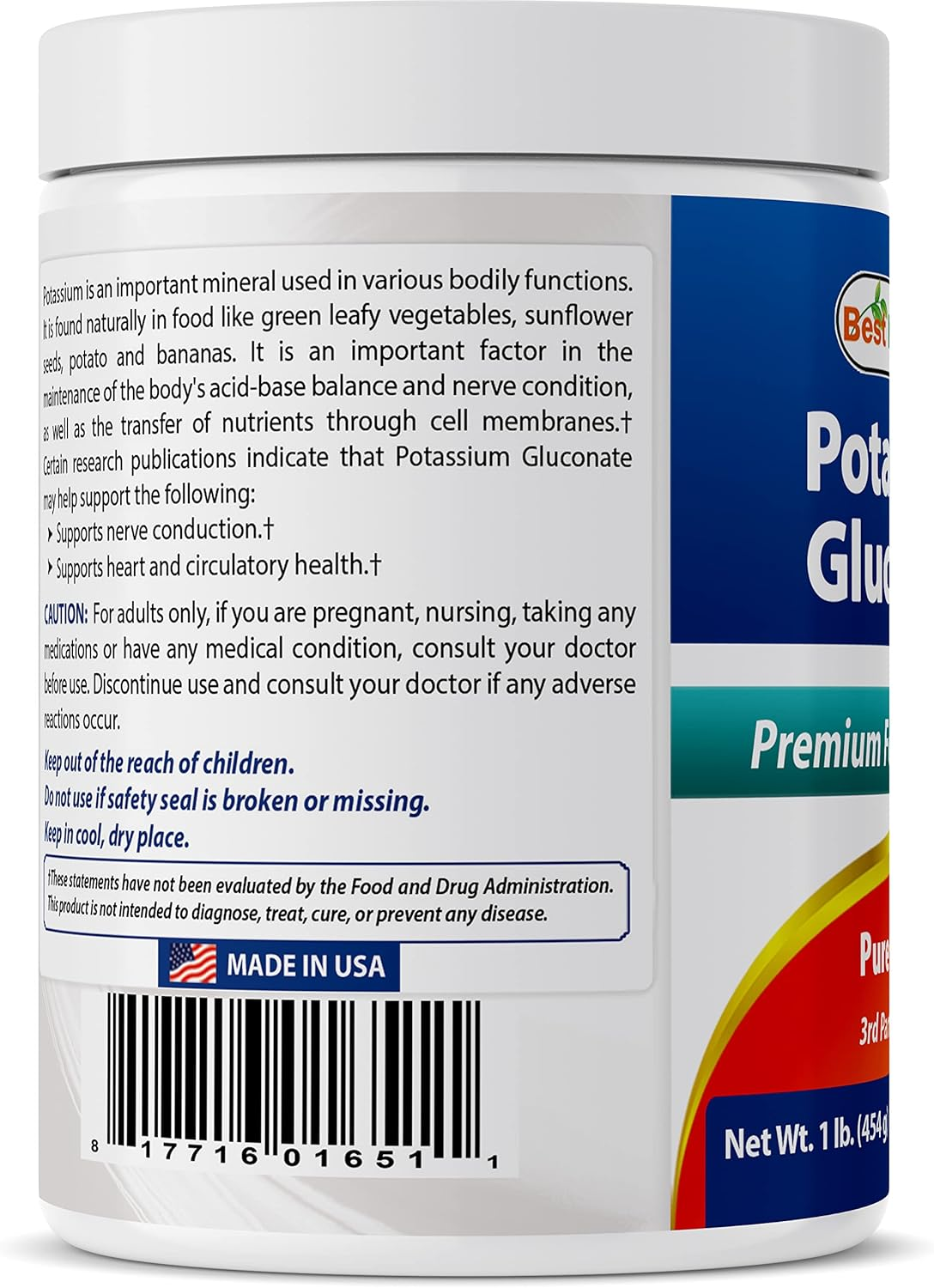 Best Naturals Potassium Gluconate 1Lb Powder (1 LB (Pack of 3)) image number 6