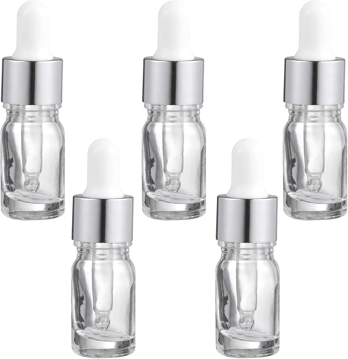 TEHAUX 15Pcs 5Ml Glass Dropper Bottles with Bright Silver and White Silicone Bulb, Essential Oil Containers for Aromatherapy and Cosmetic Liquid Storage image number 1