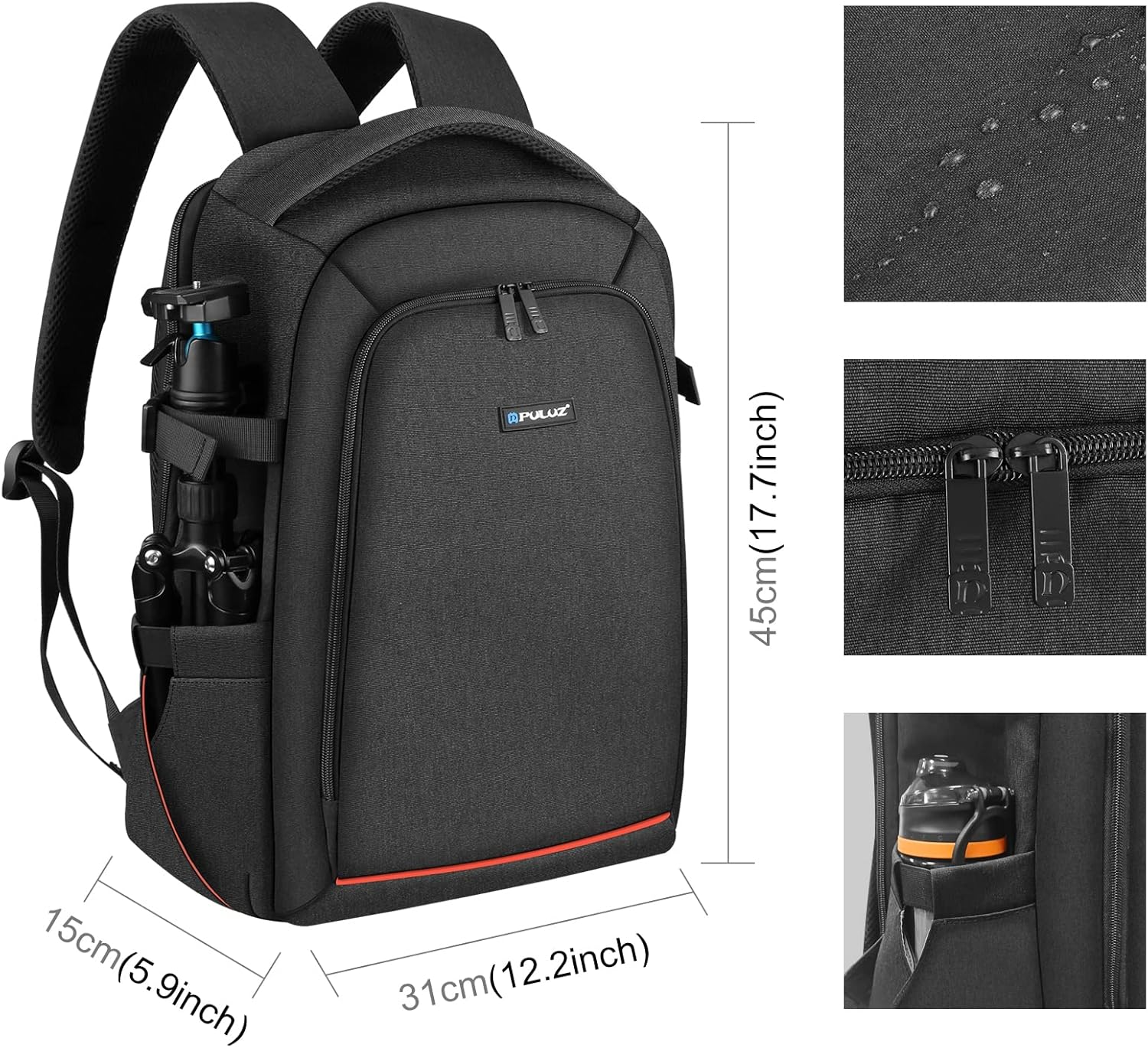 Camera Backpack ，PULUZ Waterproof Scratch-Proof Camera Bag with Rain Cover for Laptop/Digital Camera/Dslr SLR Cameras Lenses Photography Accessories image number 6
