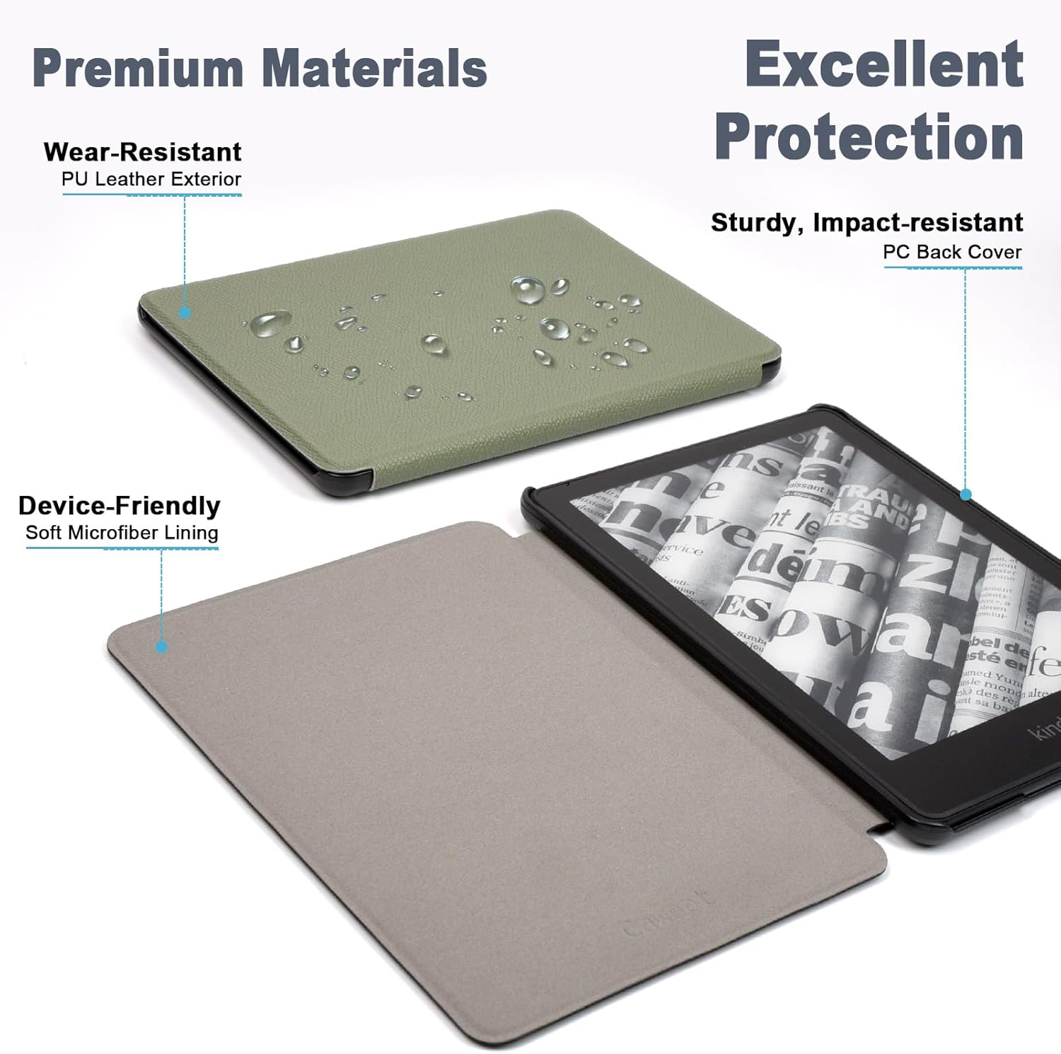 Caweet Kindle Paperwhite Case for 11Th Generation 6.8 Inch and Signature Edition 2021 Release, Premium PU Leather Sleeve Cover with Auto Sleep/Wake, Green - Green image number 5
