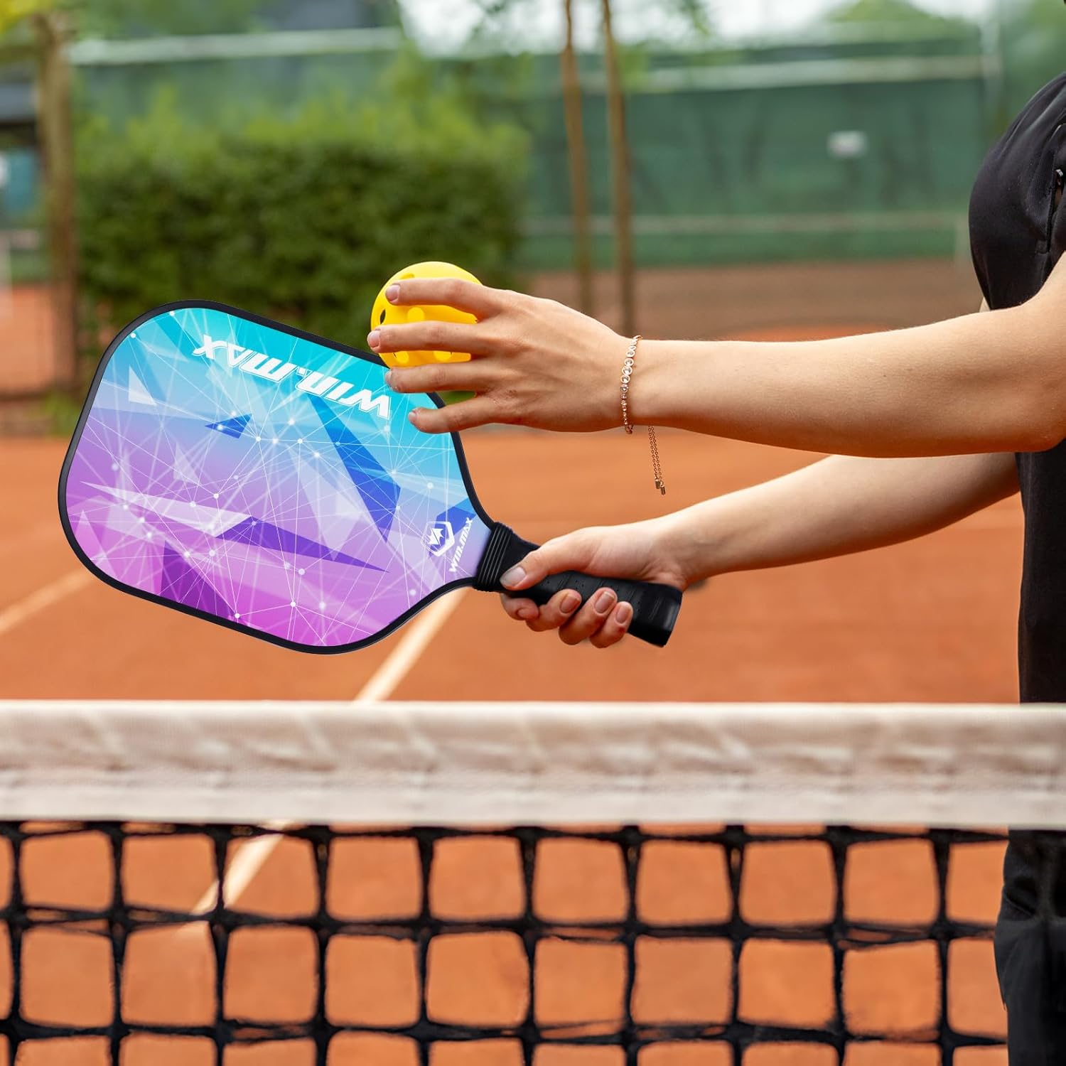 Pickleball Paddles, Fiberglass Surface Pickleball Set with Pickleball Rackets, Pickleball Paddles Set ​For Men Women, 4 Pickleballs and Carry Bag (Purple) image number 4