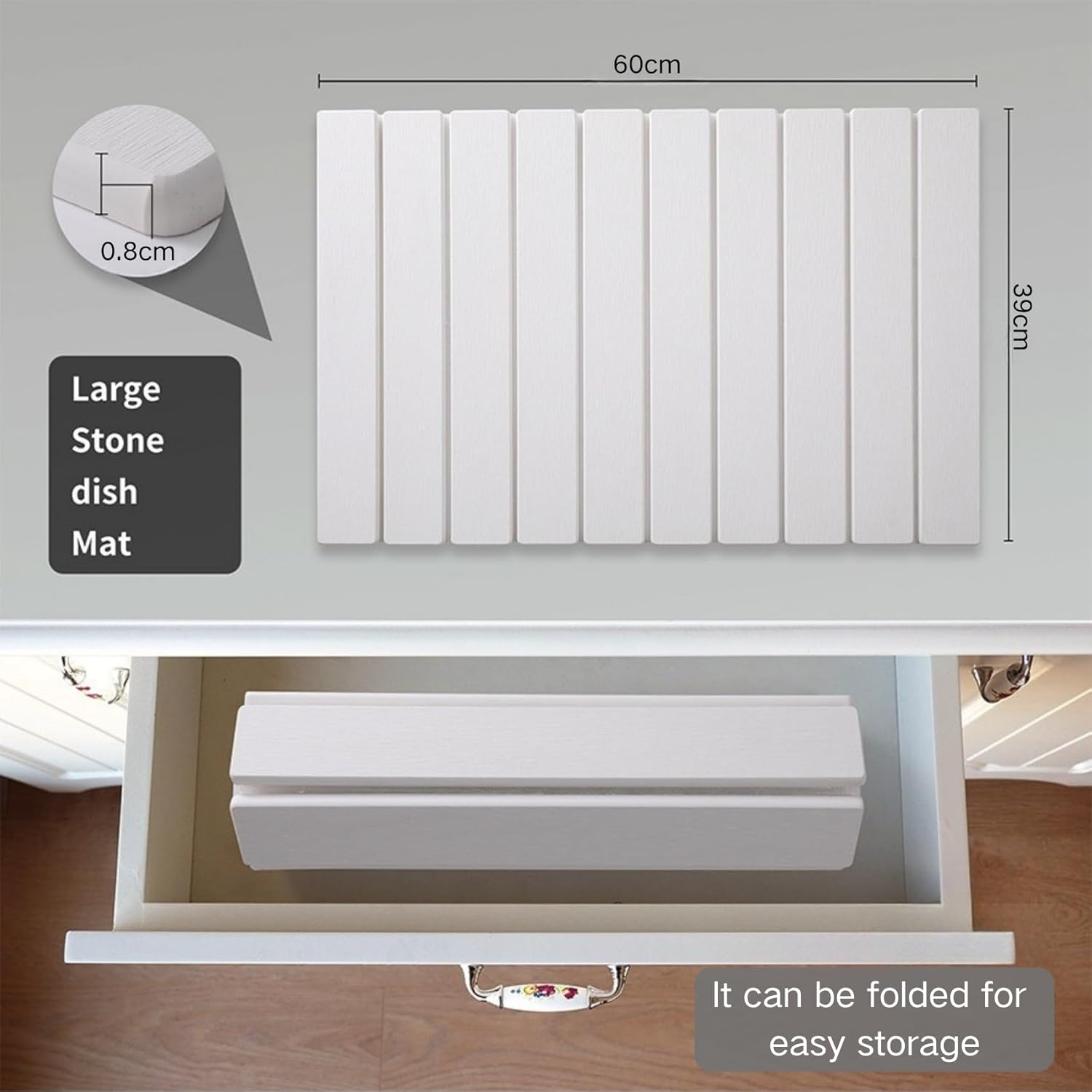 Stone Dish Drying Mat for Kitchen Counter, Foldable Absorbent Diatomaceous Earth Mat Quick Dry for Kitchen Dishes, Bottles, Cups, or Bathroom Any Countertop 60&times;39Cm (Deep Grey) image number 5