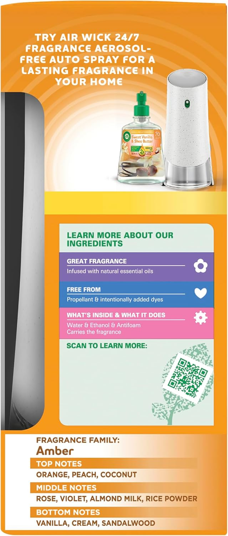 Air Wick 2X Essential Oil Sweet Vanilla & Shea Butter Auto Spray 228Ml Air Freshener image number 1