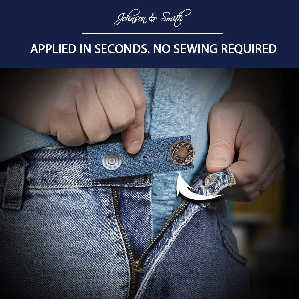 Johnson & Smith Waistband Extenders Button Extender for Pants | Pack of 3 with Different Shades | Polyester and Cotton Blended Material | Premium Metal Buttons | Button Extender for Jeans image number 2