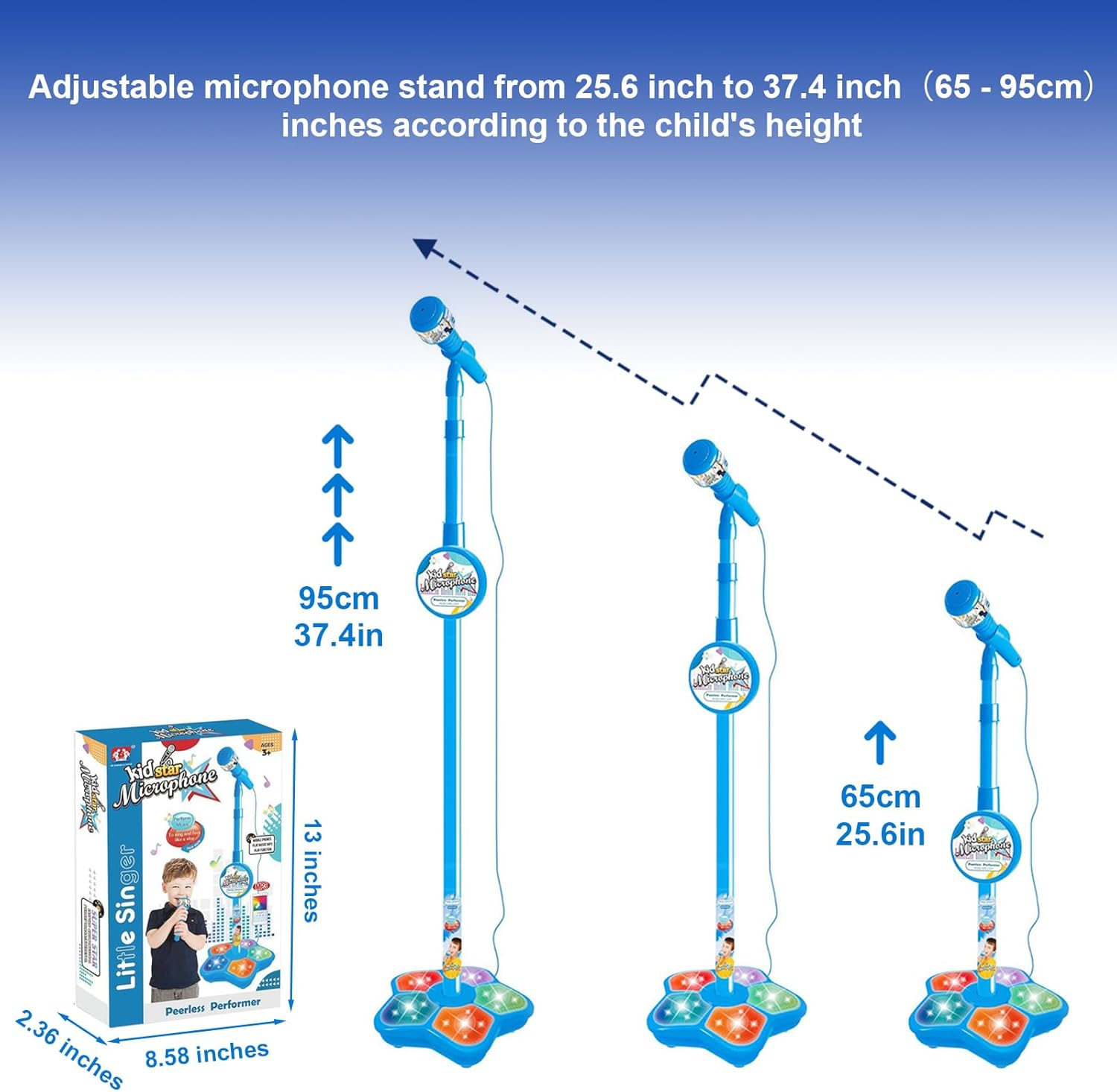 Kids Karaoke Machine with Adjustable Microphone Stand for Kids Standing Mic for Portable Singing Retractable Headset for Music & Sing-Along Flashing Stage Light Base for Aged 3-6 Boys Girls (Pink) - Pink image number 5