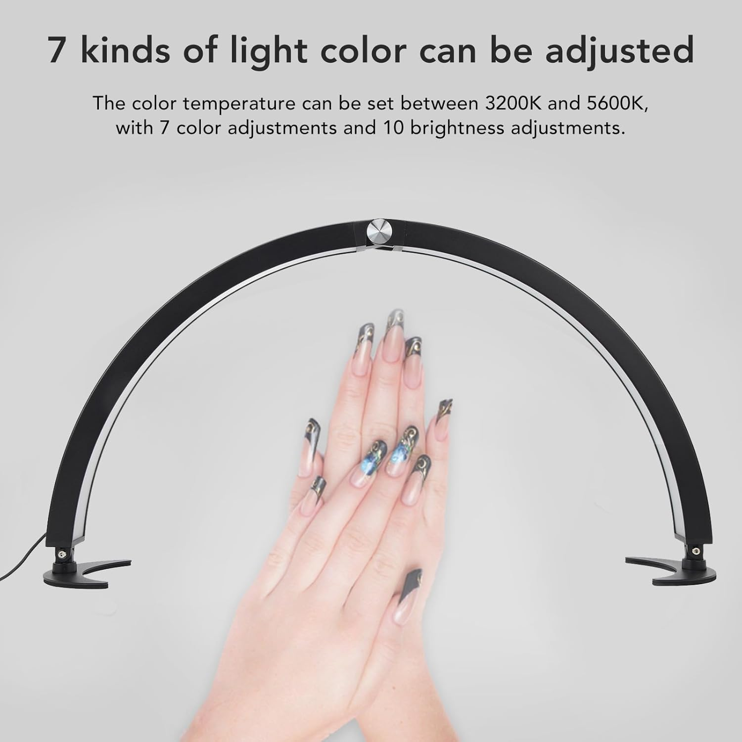 Half Moon Desk Lamp for Nails Art, 3200K‑5600K Dimmable LED Half Moon Light with 28 Inch Lamp Head, 40W Fill Light with Remote Control for Beauty Lash Extension Tattoo (Black) image number 5