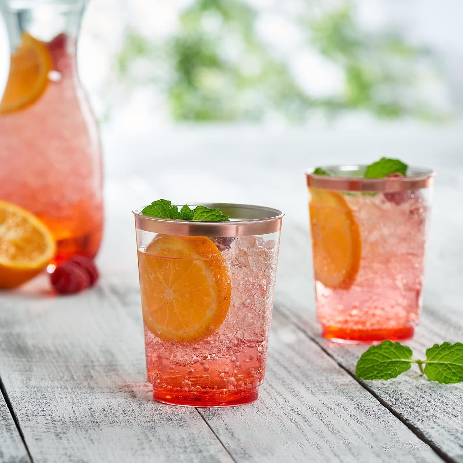 50 Pcs Plastic Tumbler Cups,10 OZ Clear Tumblers with Rose Gold Rim,Reusable Elegant Party Cups for Holiday Gathering & Parties image number 1