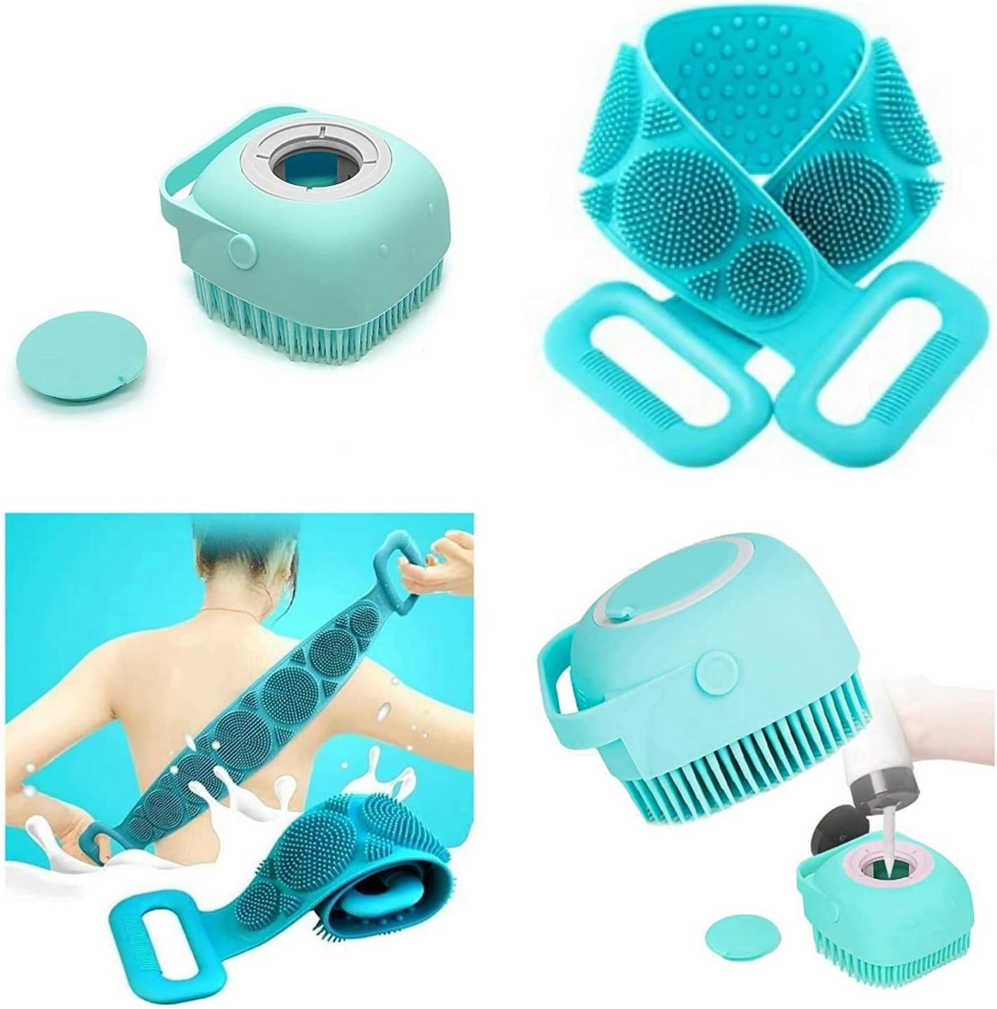 Shopmart 2 Pcs Combo Silicone Soft Cleaning Body | Bath Brush with Shampoo Dispenser plus Back Scrubber, Bath Brush Washer for Dead Skin Removal Gentle Massage Exfoliation for Kids Men and Women image number 5