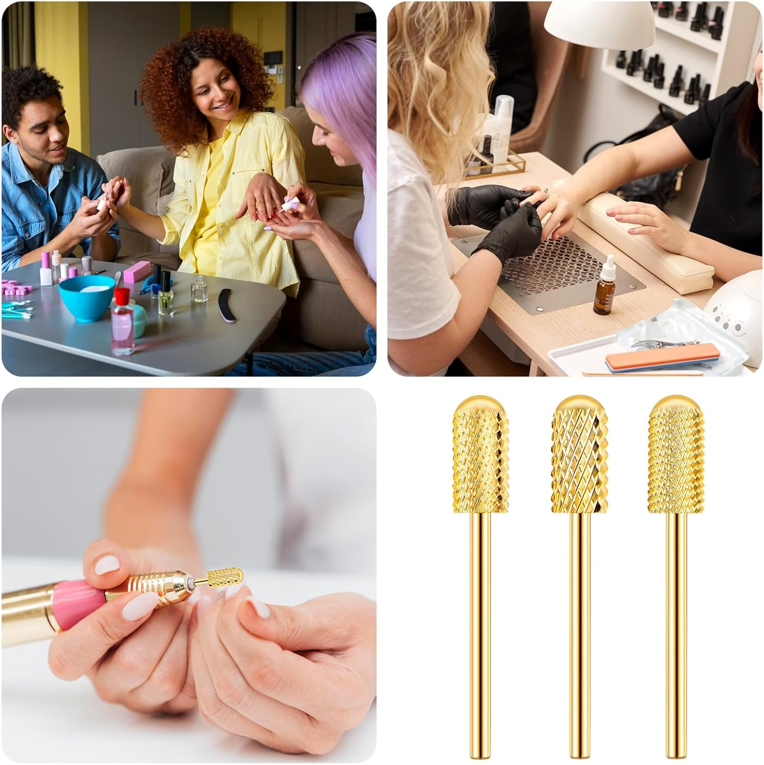 Nail Drill Bits Cuticle 3Pcs Gold Safety Bits for Nail Drill Tapered Barrel Carbide Nail Drill Bits 3 Sizes Nail Drill Bits Set for Electric Drill Manicure Pedicure Cuticle(Xc & M & XF) image number 5