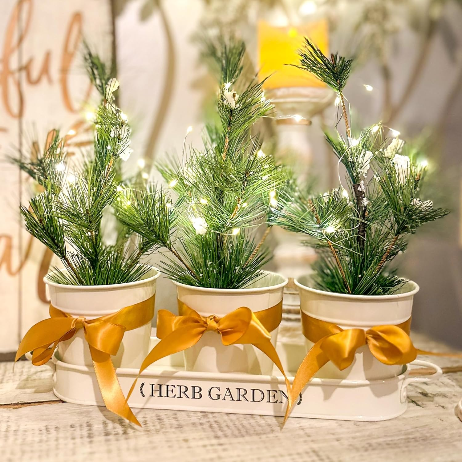 PERFNIQUE Indoor Herb Garden, Herb Garden Planter for Indoor/Outdoor, Farmhouse Plant Pots, Windowsill Herb Garden Kit with Tray, Window Pots for Indoor Plants (Off White)