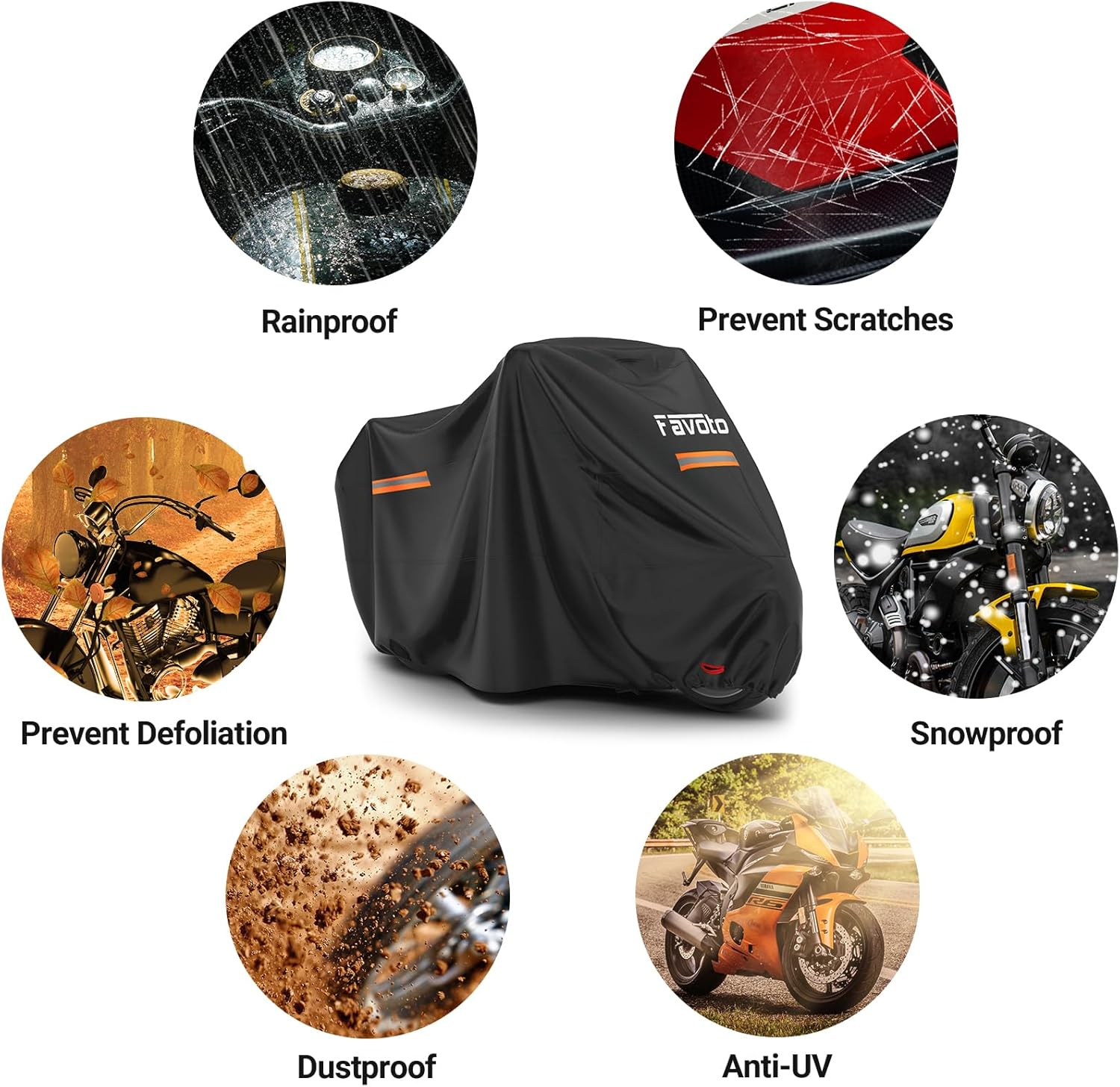 Favoto Motorcycle Cover Waterproof All Season Motorbike Cover 245Cm Long UV Scratch Heat-Resistant Outdoor Protection with Night Reflective Strips Lock-Holes Black 96.55 X 40 X 48 Inch