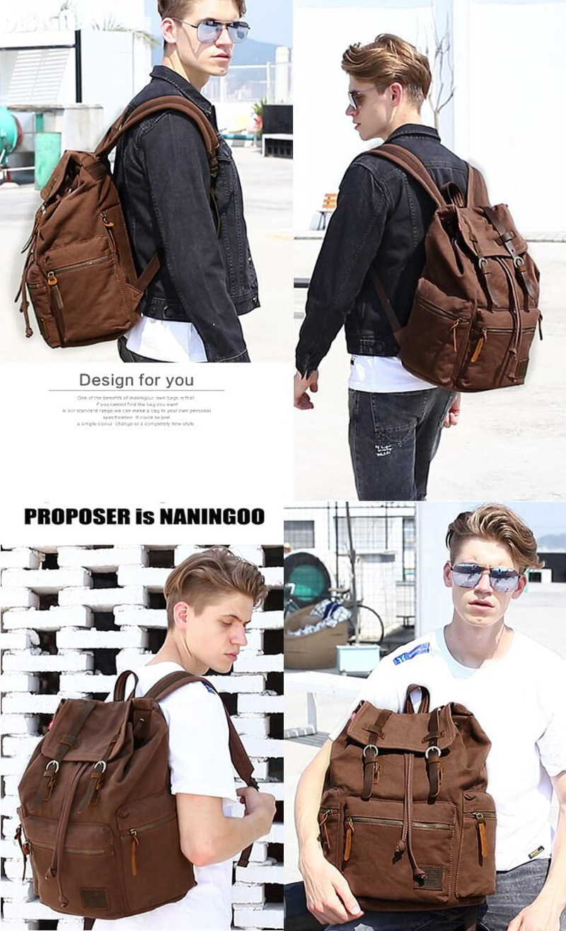 Canvas Backpack Unisex Vintage Casual Rucksack 17 Inch Laptop Daypacks Schoolbag College Student Bookbag Hiking Camping Travel Bag image number 5