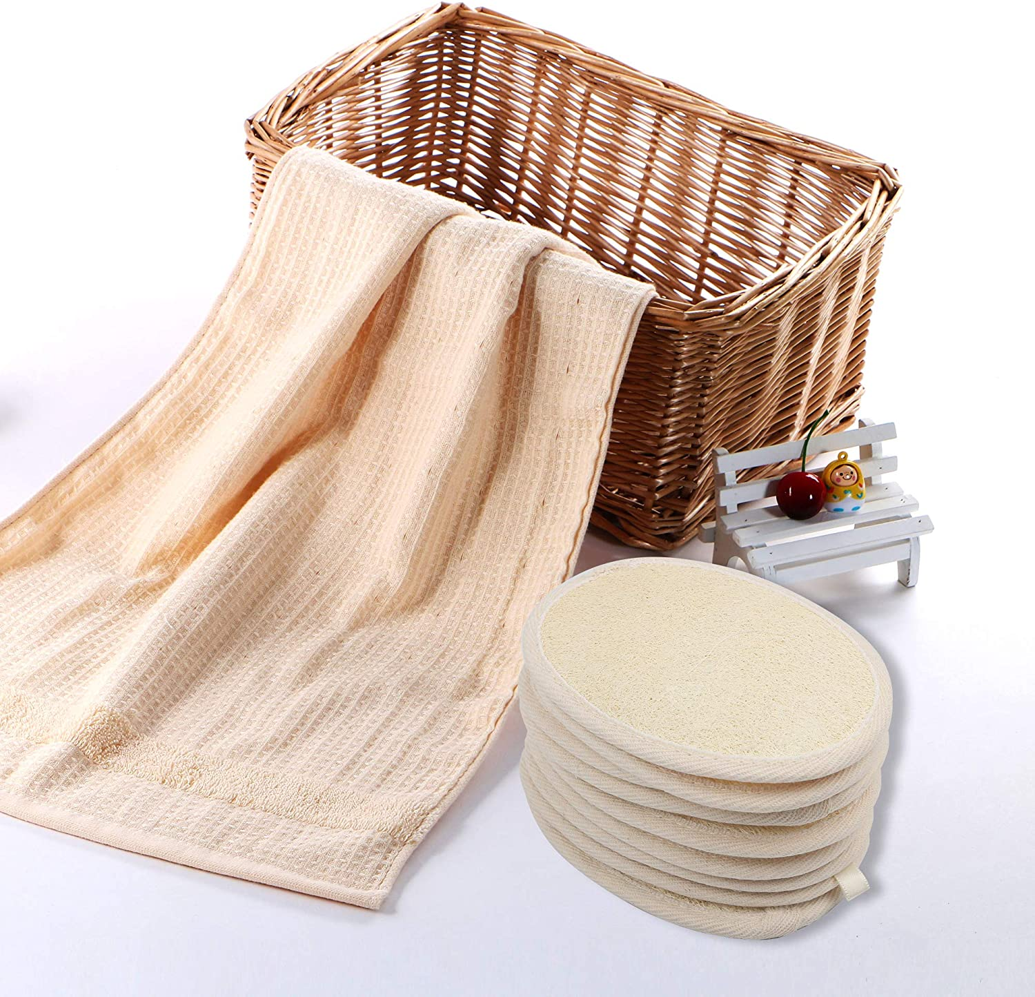 10-Pack Exfoliating Loofah Sponge Pads - Natural Luffa & Terry Cloth, Body Scrubbers for Shower & Bath Mooerca image number 4