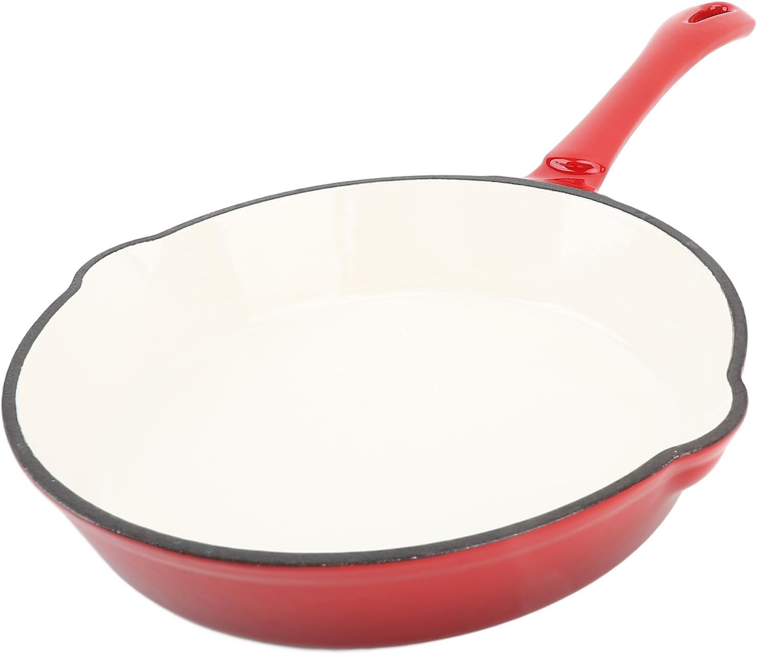 Enameled Cast Iron round Skillet, Nonstick Enameled Frying Pan with Long Handle, Frying Egg Omeltte Pan Skillet Grill Cookware for Camping Cooking Grilling (25Cm) image number 5