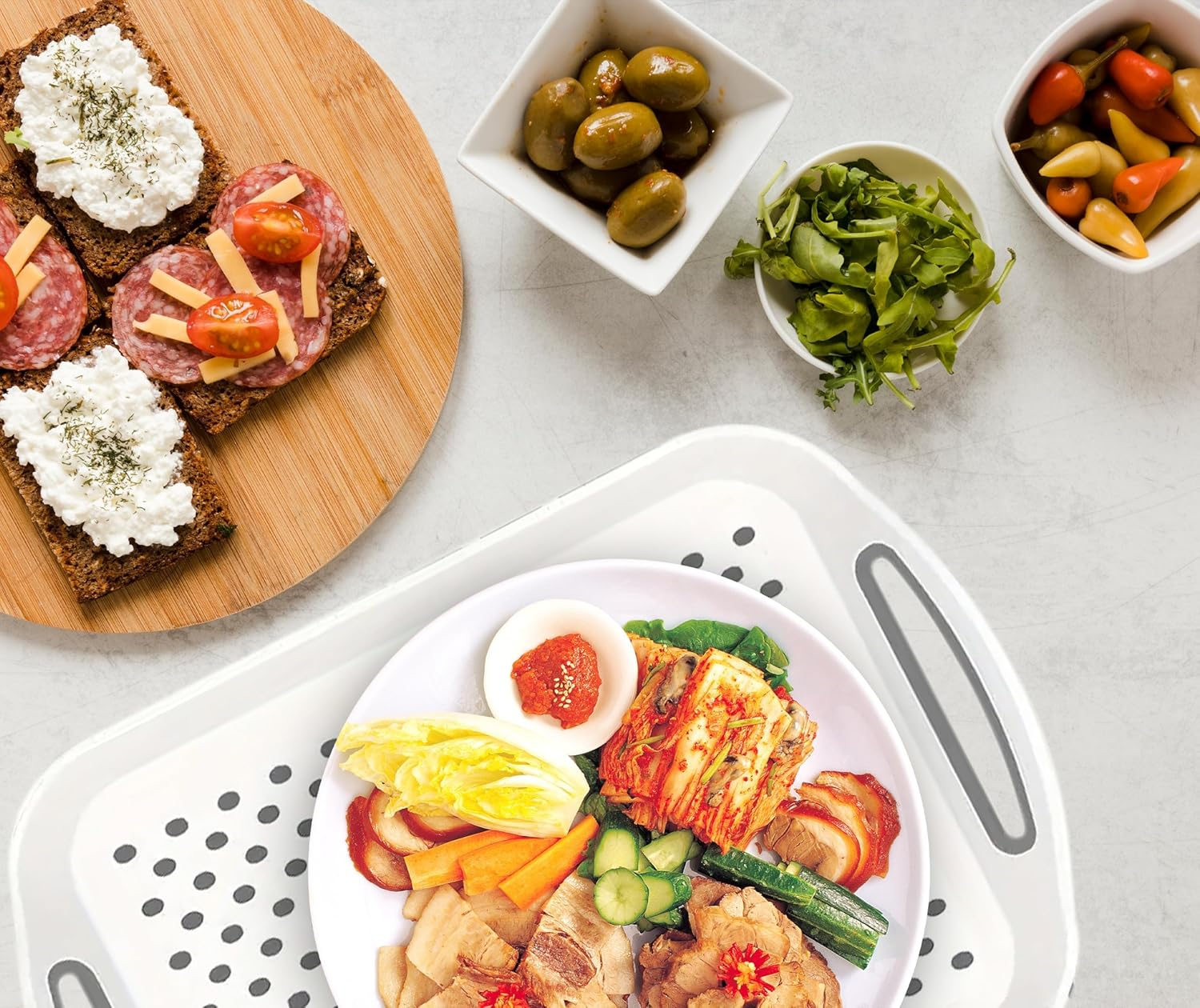 Non-Slip Serving Tray Set, Rectangular Food Trays with Handles, Pack of 2 image number 3