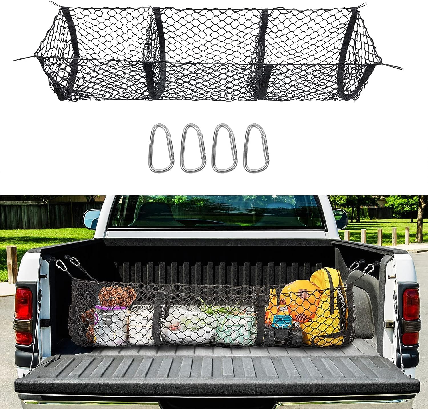 Cargo Net Trunk Bed Organizer,Mesh Storage Net with 4 Metal Hooks,43.3&times;11.8 Inch Heavy Duty Cargo Net for Suv,Car,Toyota,Pickup Truck Bed,Truck Accessories Bed Grocery Holder image number 6
