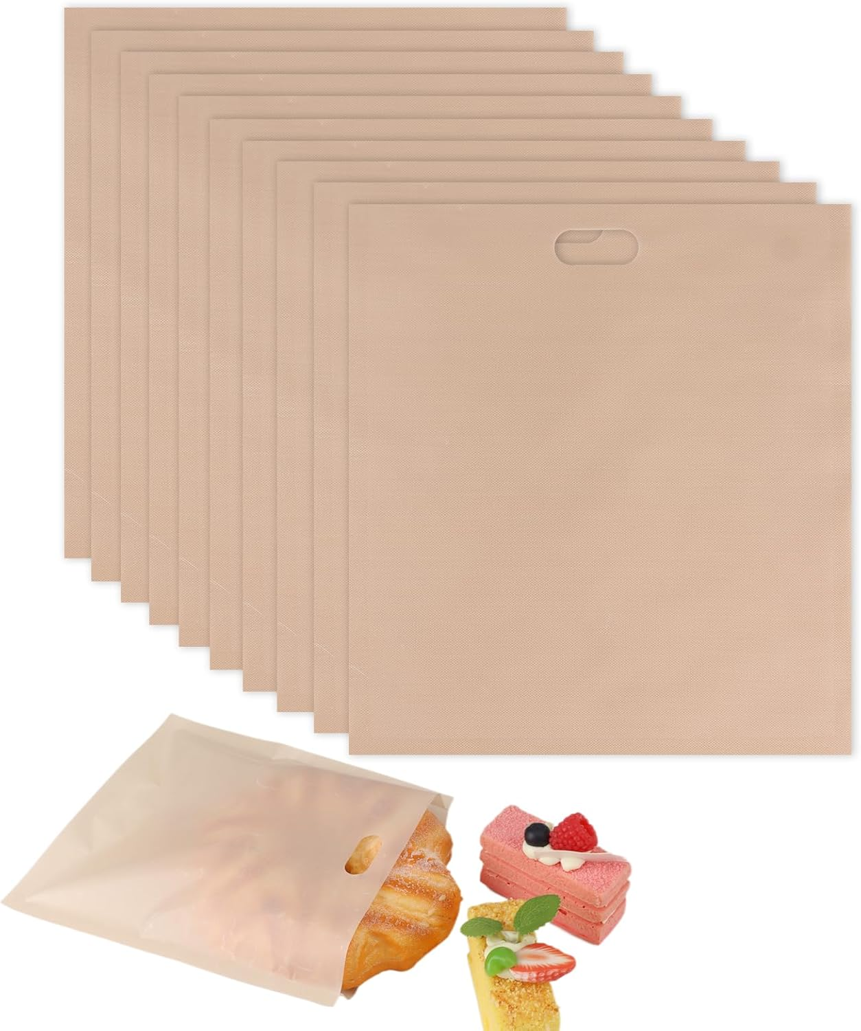 10 Pcs Toaster Bags Reusable, Non-Stick Toaster Bags, Heat Resistant Sandwich Bag, Easy Clean Teflon Toasting Beige 17X19Cm Suitable for Bread Sandwich Cheese Snacks Grilled Kitchen Use image number 6