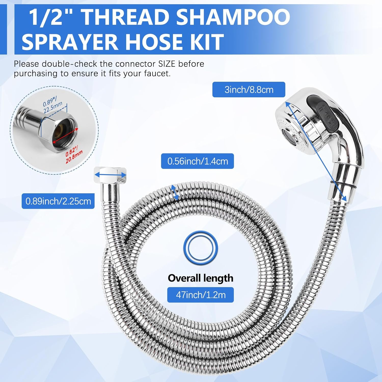ZKDAUSDO 1/2" Nut Shampoo Bowl Hose Sprayer Kit with Stainless Steel Salon Sink Hose Replacement for Beauty Salon Barber Shop Faucet Vacuum Breaker Kit, Dual-Mode Shampoo Bowl Sprayer Head image number 4