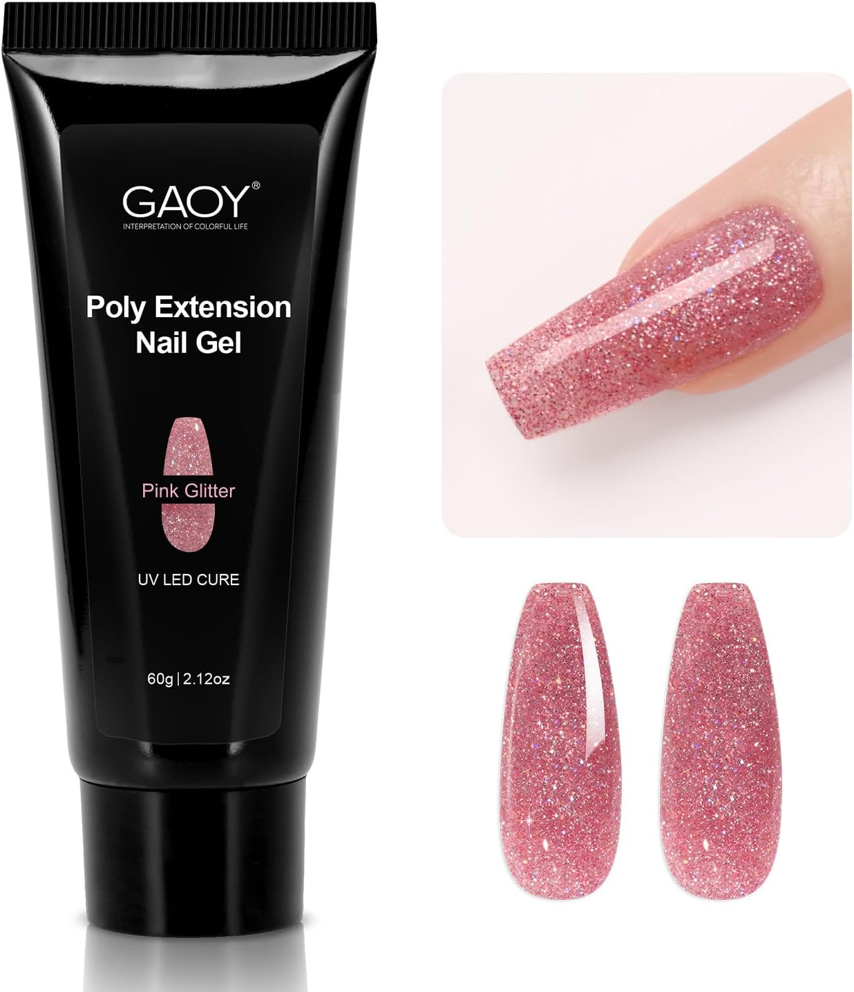 GAOY Poly Gel, 60G Nail Extension Gel, Pink Glitter Builder Gel Nail Enhancement Gel for Beginner & Professional Nail Art Salon DIY at Home image number 5