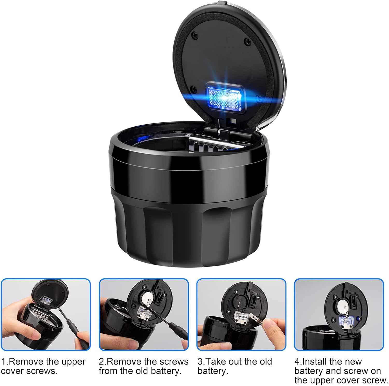 Car Mini Ashtray with Lid Easy Clean up Detachable Auto Ashtray for Most Car Cup Holder Home Office - Black 2 image number 5