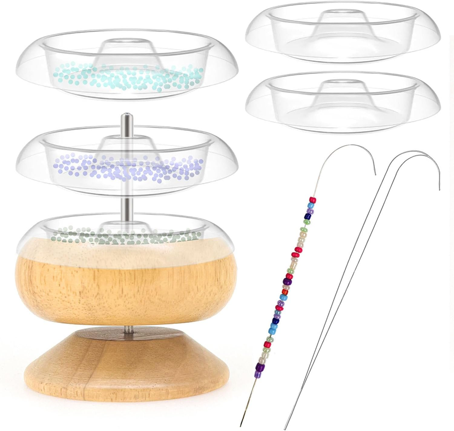 Paifeancodill Wooden Bead Spinner, Portable Jewelry Making Tool with 5 Effort-Saving Plastic Bowls and 2 Beading Needles for DIY Crafts Necklaces image number 1