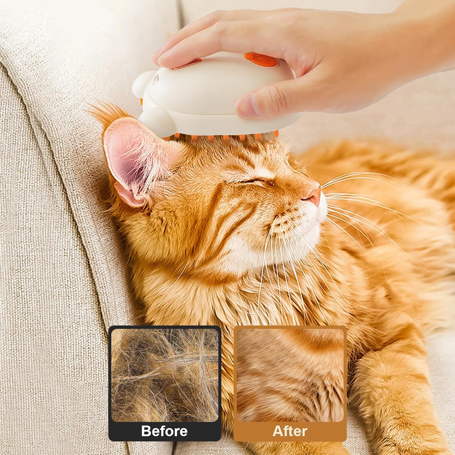 Cat Steam Brush Rechargeable Cat Brush Steamer for Shedding,Self-Cleaning Grooming Brush for Long &Short Haired Dogs and Cats,Remove and Clean Tangled &Loose Hair,Orange image number 6