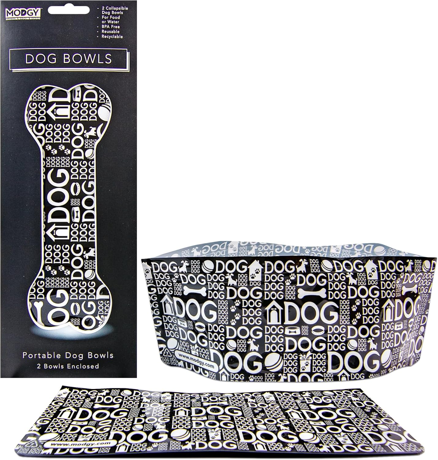 Modgy Dog Bowl 2-Pack Doggy Dog Design, Collapsible & Expandable, Convenient, Great for Traveling, Camping, Hiking, Picnics & More image number 2