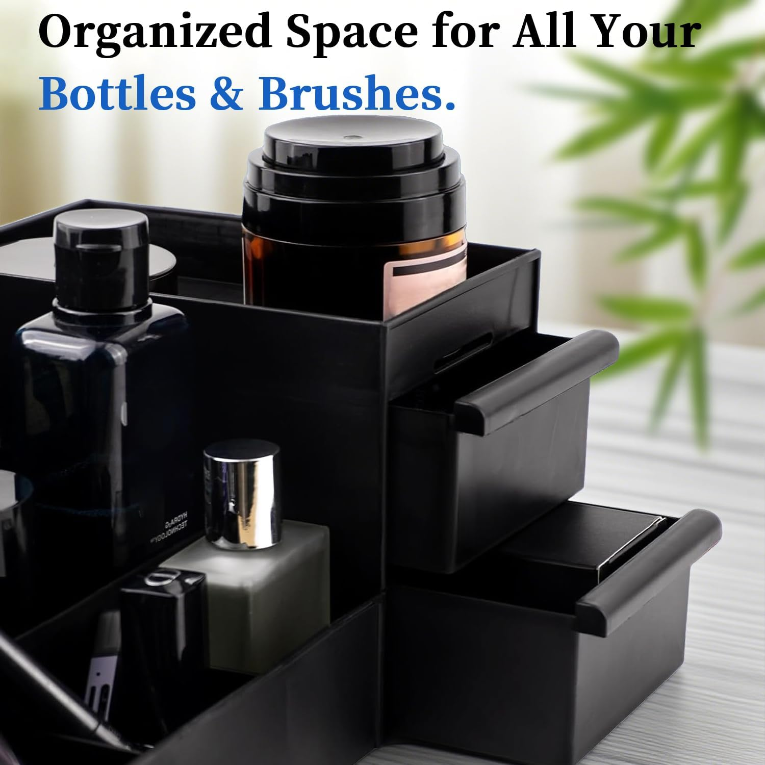 Omiention Perfume Display Stand, Black Countertop Organiser with Drawers, Fragrance and Accessories Storage Rack, 30 X 25 X 15 Cm image number 2