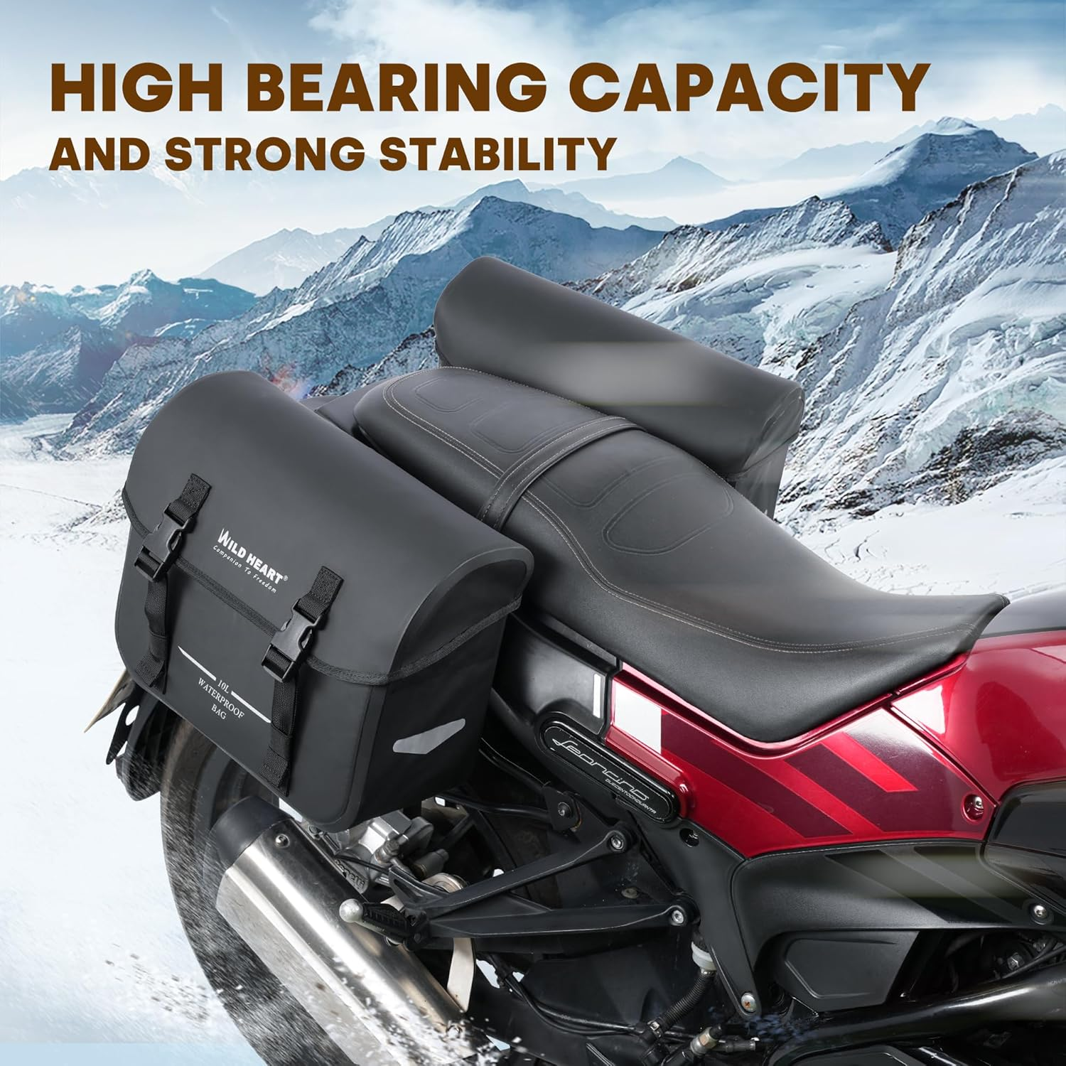 WILD HEART Motorcycle Saddlebags Waterproof Bag Retro Tail Bag 20L(10L*2) for Sportster Softtail Dyna Road King No Need for Rain Cover image number 2