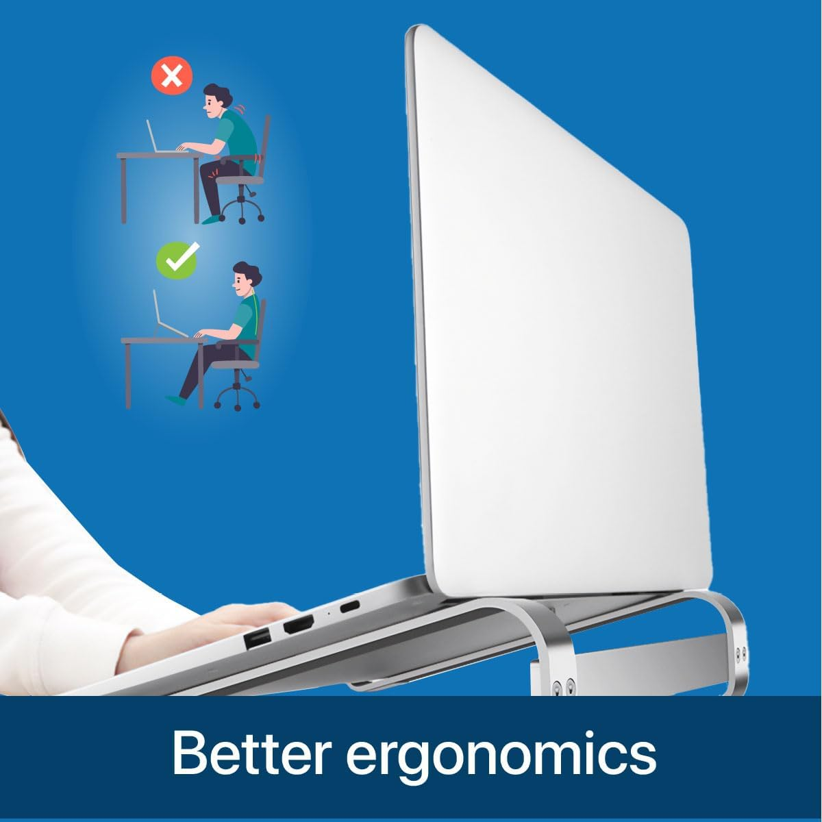 MMOBIEL Laptop Stand - Riser 10 to 18 Inches - Ventilated Laptop Holder Universal - Stand for Desk Compatible with Macbook, Notebook, ASUS and More - Incl. Tools - Aluminum - Black image number 3