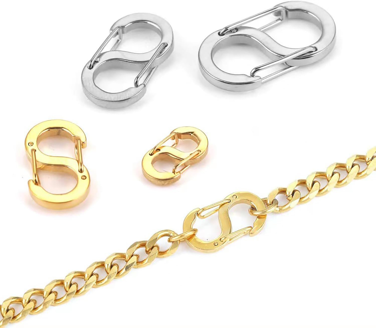 Double Opening Necklace Clasps Necklace Clasp and Closures Stainless Steel S Biner Carabiner Lock Bracelet Connector Shortener Necklace Clip image number 5