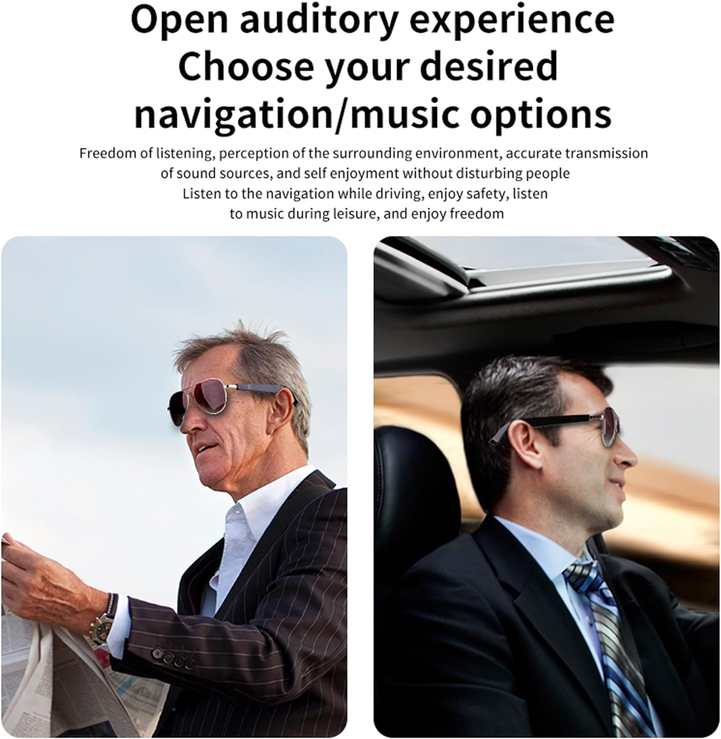 Meagtlva Bluetooth Sunglasses for Men and Women,Fast Charging Smart Glasses with Open Ear Speaker,Touch Voice Contro,Polarized Lens, Hands Free Calling - Brown Sunlens image number 2