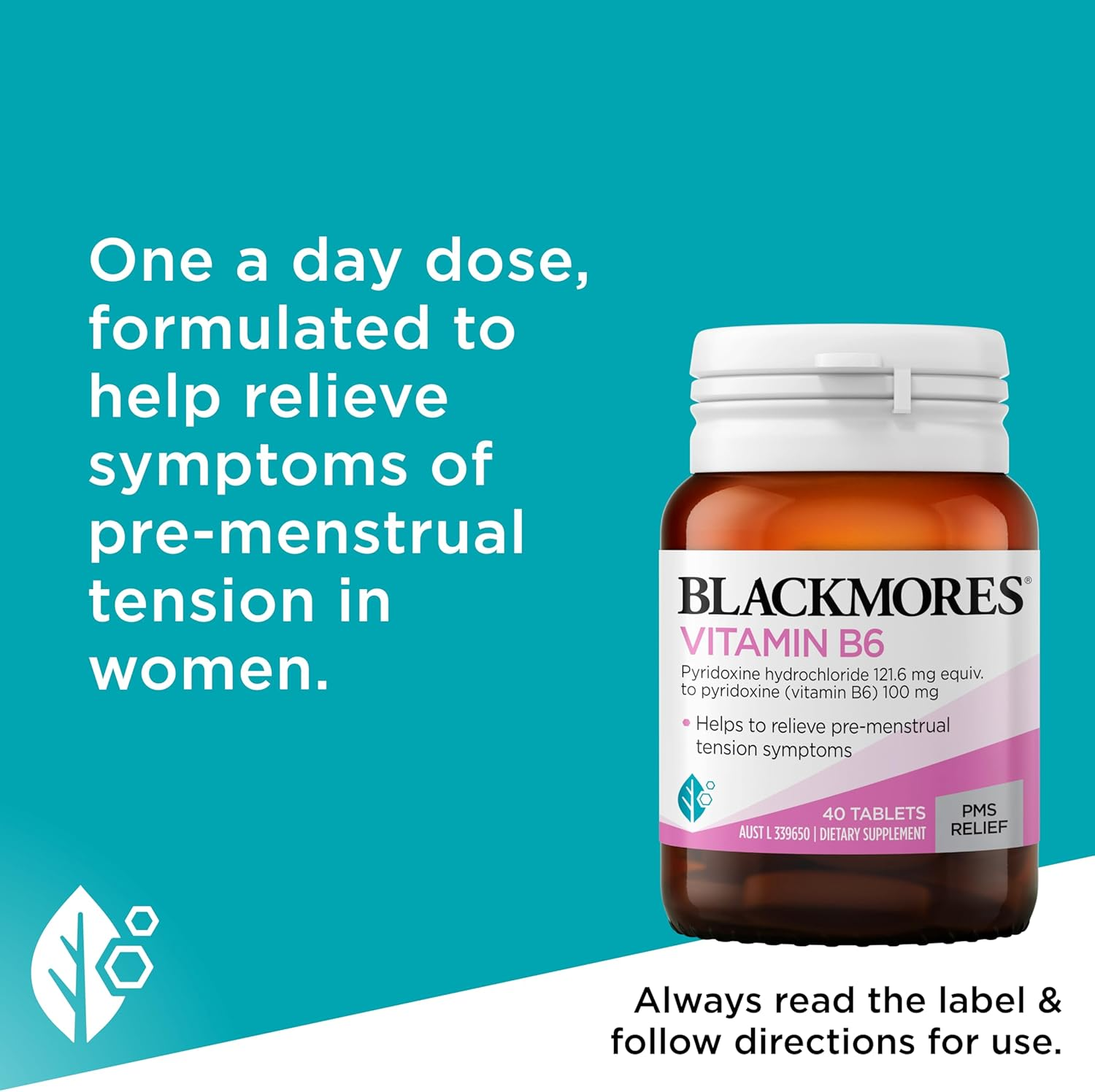 Blackmores Vitamin B6 | Helps Relieve Symptoms of Pre-Menstrual Tension in Women | 40 Tablets image number 3