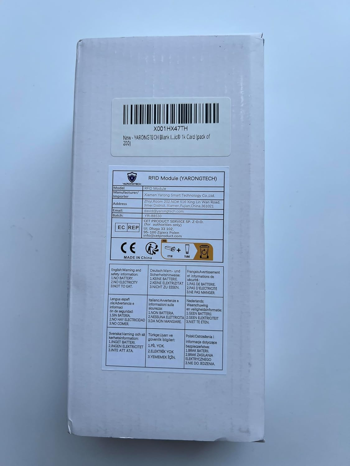 YARONGTECH Blank ISO14443A RFID MIFARE Classic&reg; 1K Card (Pack of 200)