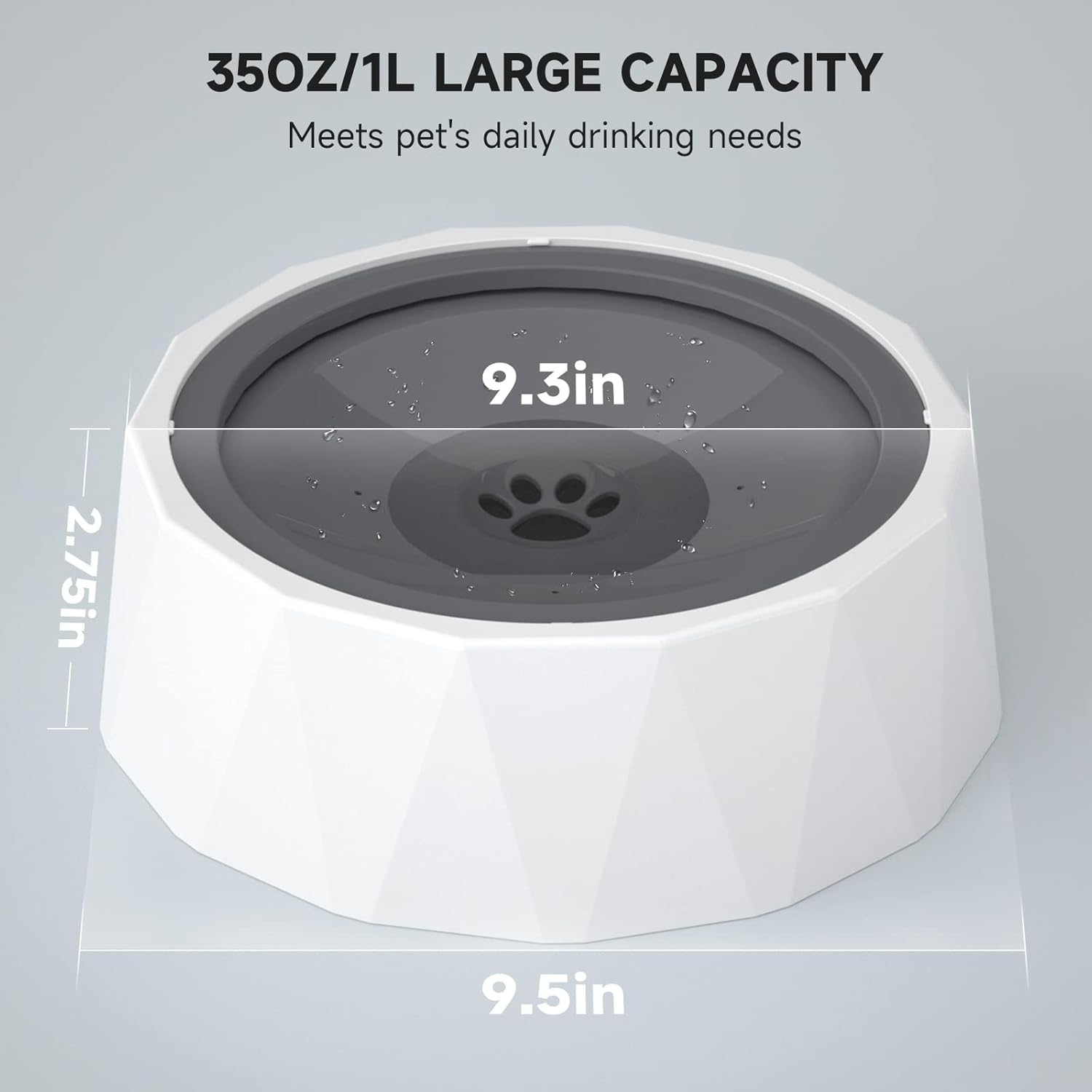 ELS PET Dog Bowl No Spill, Pet Water Bowl No Drip Slow Water Feeder Cat Bowl, Pet Water Dispenser Large Capacity Travel Water Bowl for Dogs, Cats (1L, Grey with Filter) image number 4