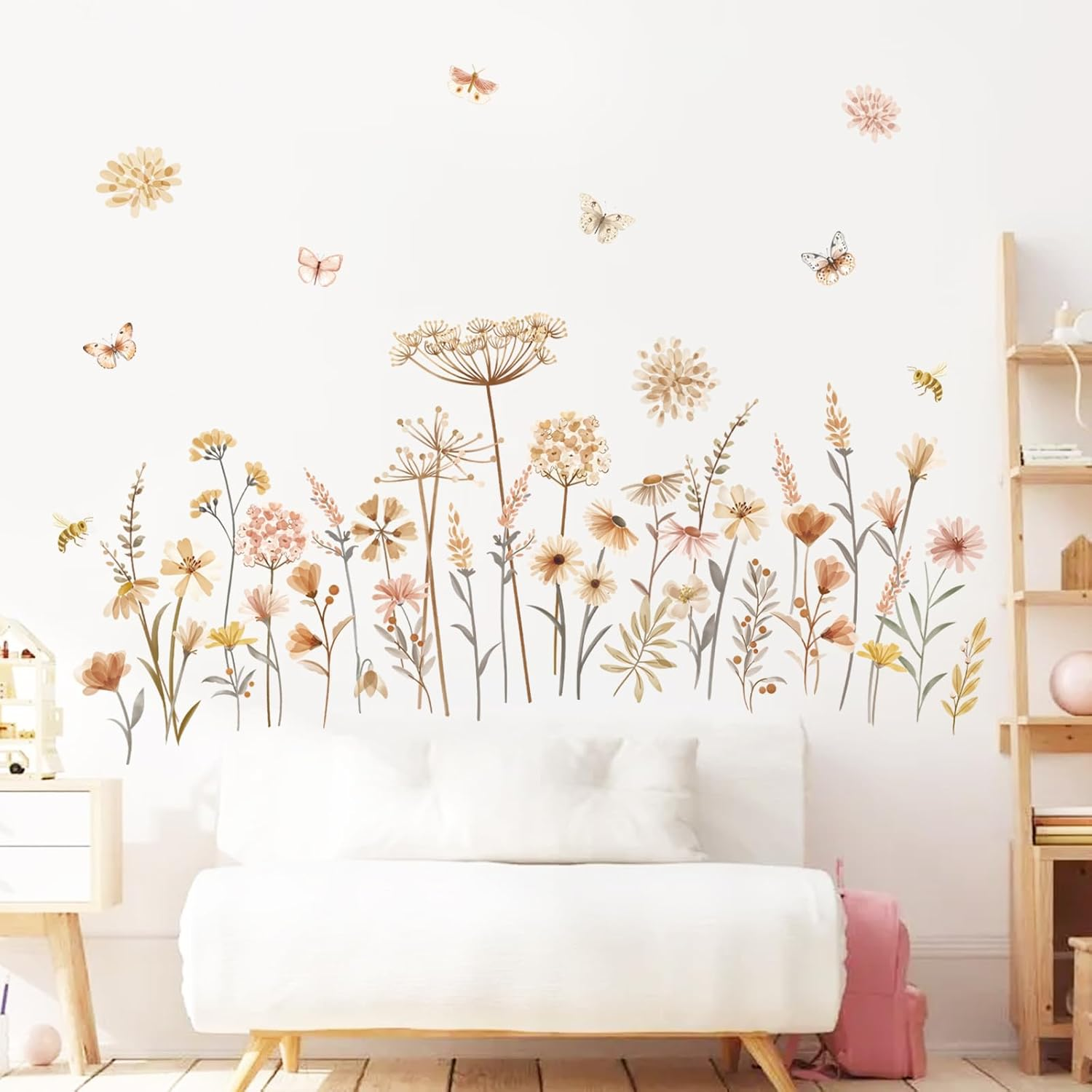 Decalmile Boho Flower Wall Decals Wildflower Floral Dandelion Grass Wall Stickers Baby Nursery Girls Bedroom Kids Room Wall Decor image number 3