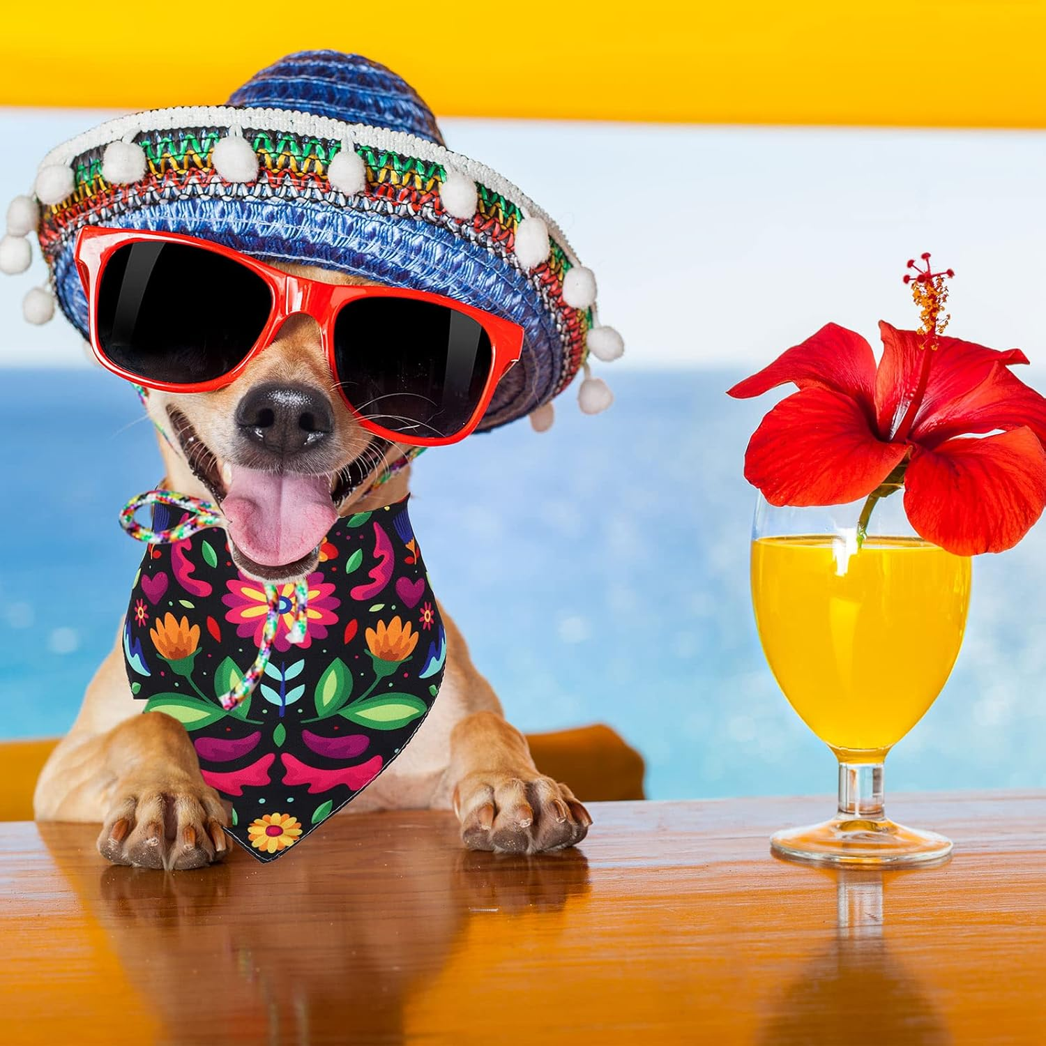 Whaline Mexican Dog Bandana Floral Dog Bandana Cinco De Mayo Fiesta Pet Scarf Double-Sided Adjustable White Black Flower Pet Neckerchief for Small Medium Large Cat Dog Carnival Accessories, 2 Pack