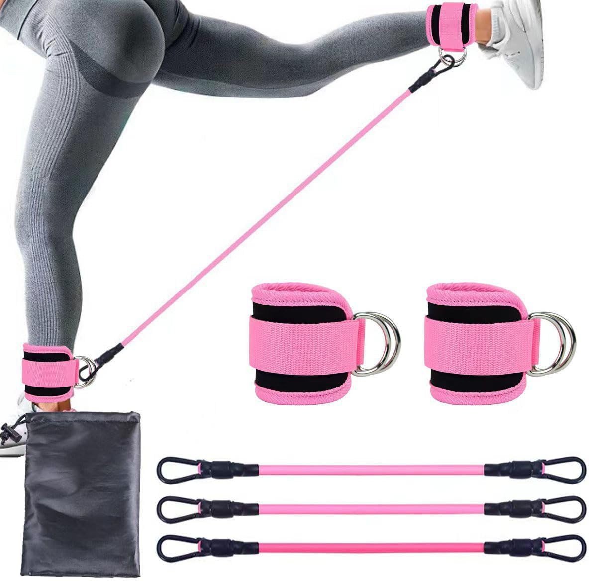 Ankle Strap with Exercise Bands for Leg Butt Training Workout Equipment, Ankle Resistance Bands with Cuffs, Ankle Band Fitness Equipment for Legs, Glutes,1Set.(Pink image number 3