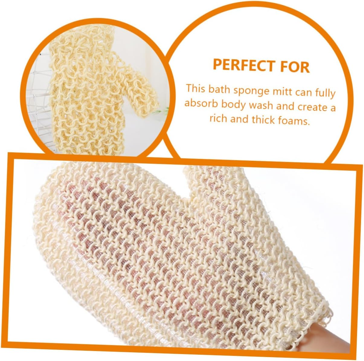 EXAOMBLE 2Pcs Exfoliating Bath Mitts Whole Sisal Scrubbing Gloves for Deep Skin Cleansing Gentle Exfoliation for Men and Women in Hotels Homes Dorms
