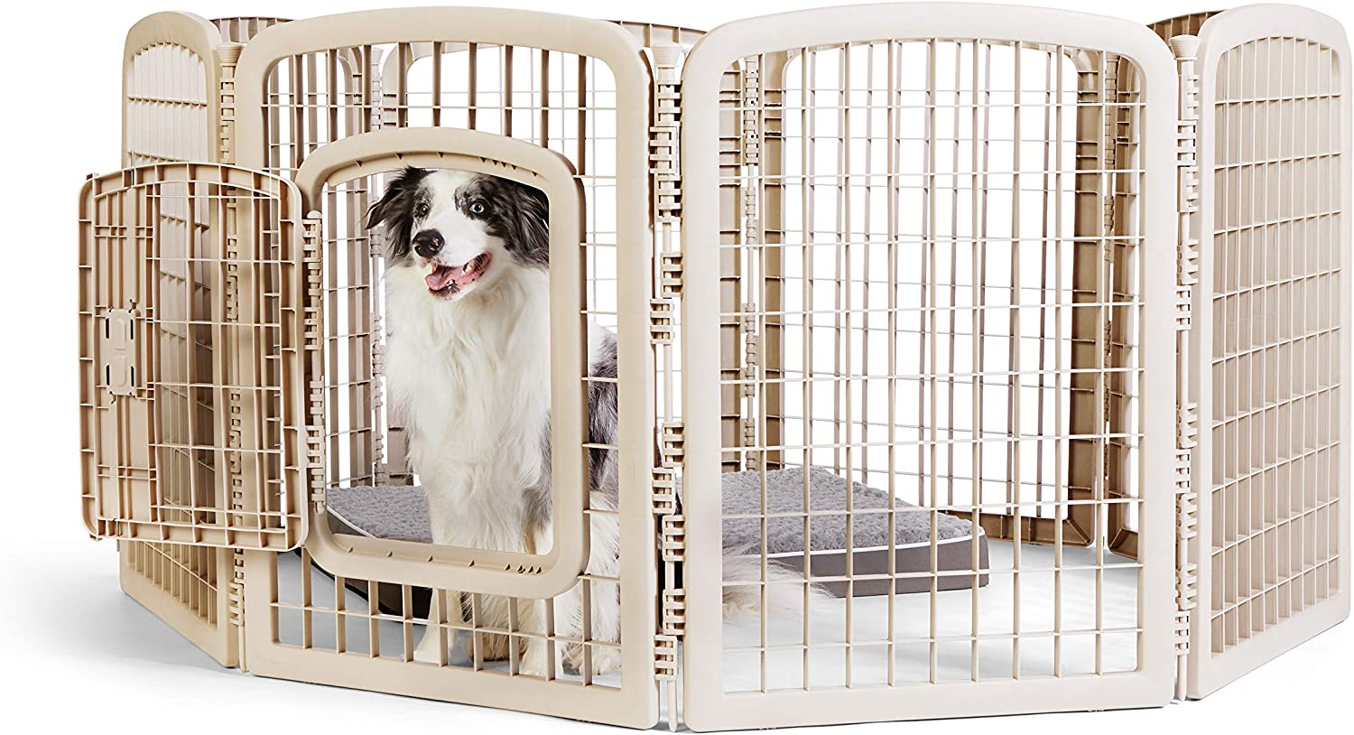 Amazon Basics 8-Panel Plastic Pet Pen Fence Enclosure with Gate - 150 X 147 X 71 Centimeters, Grey