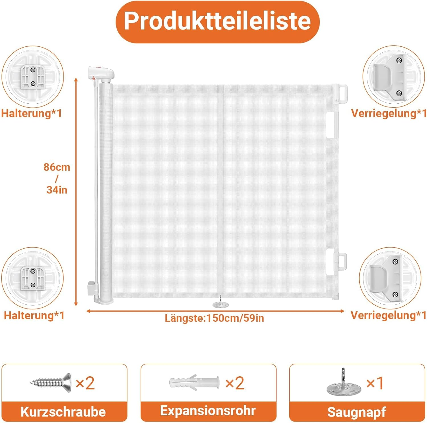Ycozy 150Cm Retractable Baby Gate for Pet Child with Reinforced Bar Design to Prevent Crawling through 86Cm Tall Mesh Dog Safety Gate for Stairs Doorways Indoor image number 5