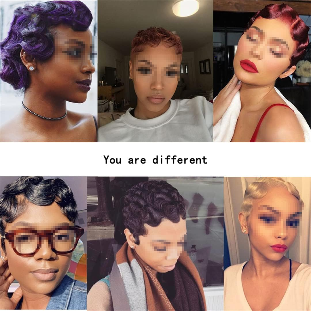 Short Finger Wave Wig Cosplay Hair 6Inches Vintage Synthetic Wigs for Women Black Purple 613 Heat Hair 2801-2-Orange 6Inches image number 4