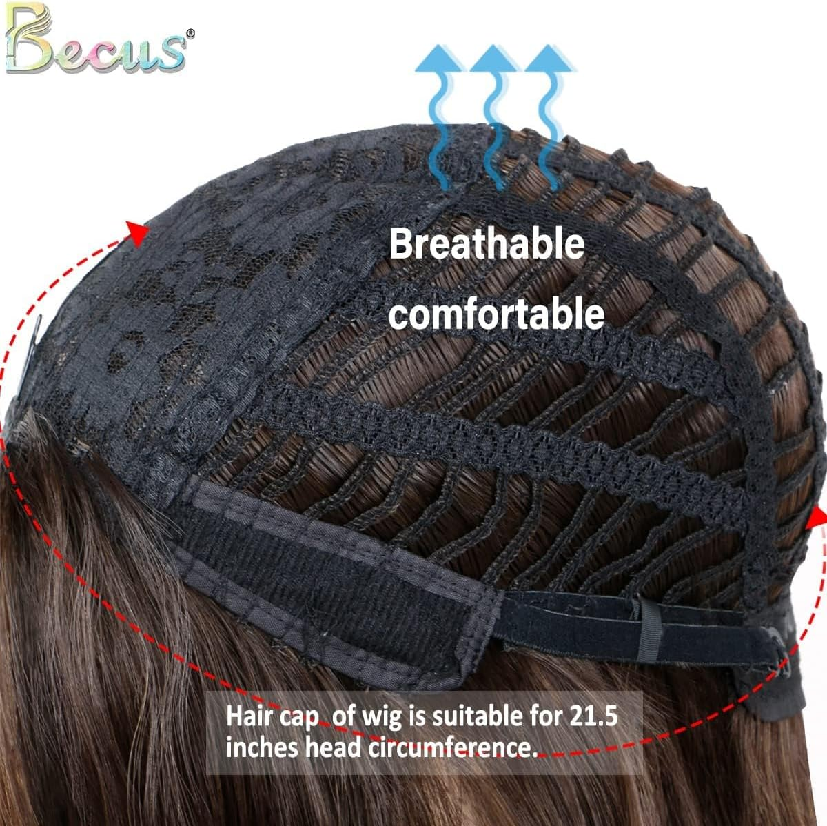 BECUS Short Brown Wigs for Women Shoulder Length Straight Bob Wig Synthetic Hair Wig image number 2