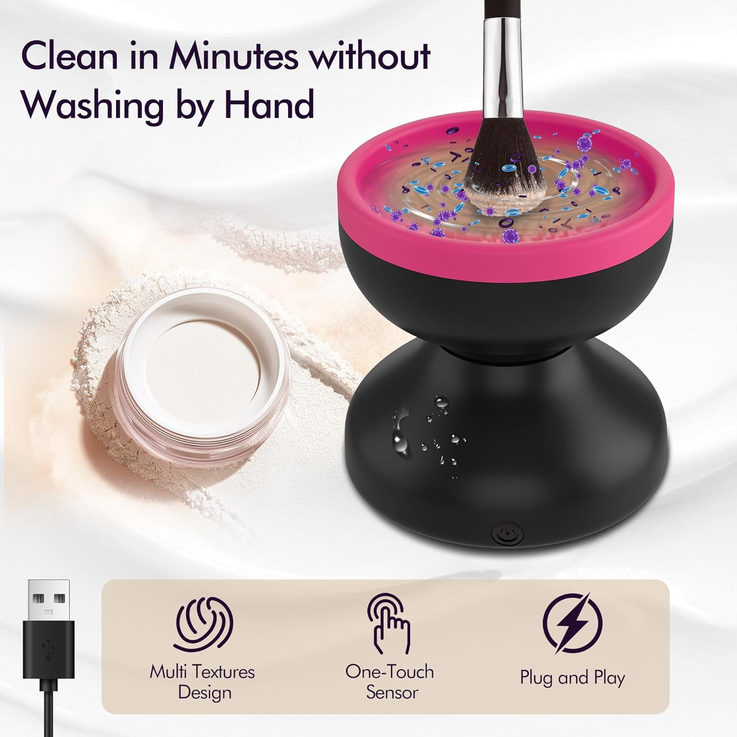 Makeup Brush Cleaner Machine, Efficient Electric Makeup Brush Cleaner, Automatic Spinning Make up Brush Cleaner Fit for All Size Cosmetic Brush image number 6