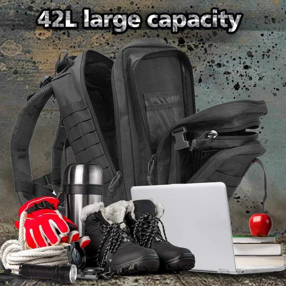 EMDMAK Military Tactical Backpack, Large Military Pack Army 3 Day Assault Pack Molle Bag Rucksack - Black image number 5